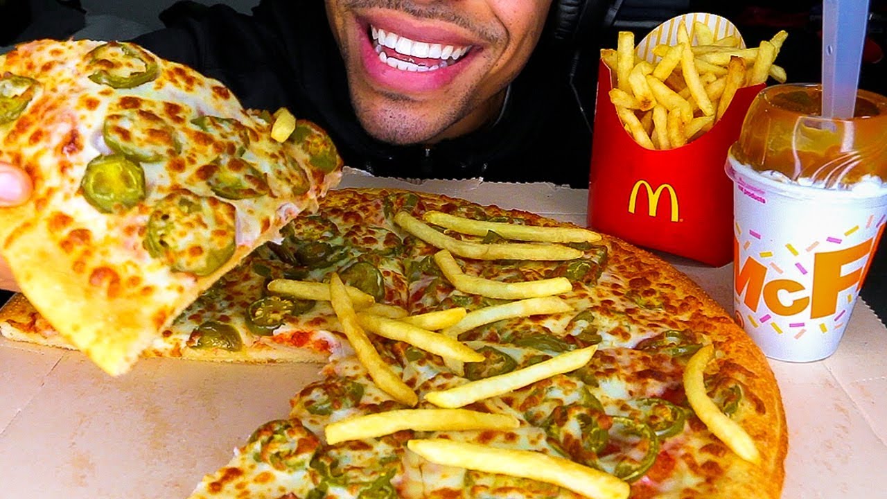 ASMR LITTLE CAESARS PIZZA MCDONALDS FRIES STROOPWAFEL MCFLURRY MUKBANG *BIG BITES* EATING SHOW JERRY