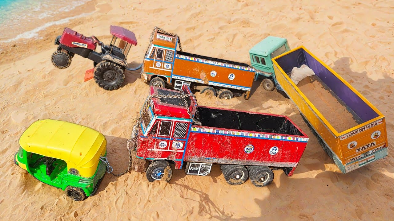 Truck Stuck in Sand on the Beach 😲 | Auto Rickshaw and Tractor Save the Day