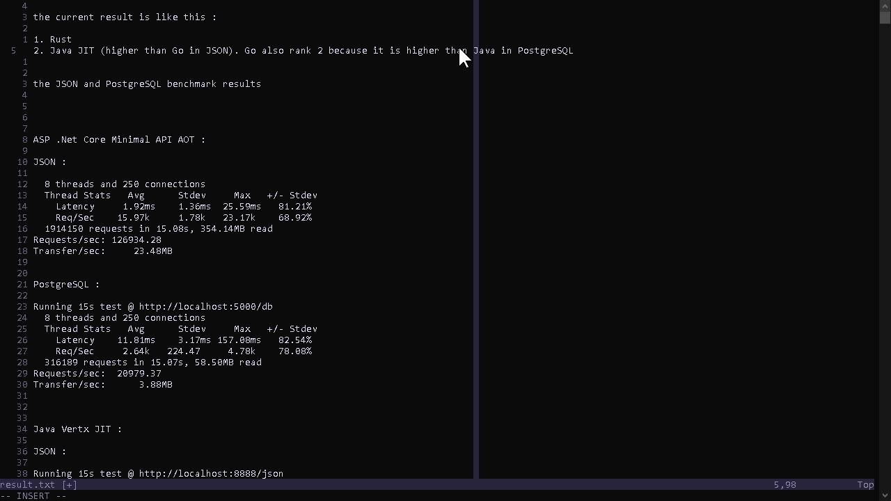 Learning to benchmark .Net, Java, Rust, and Go in a row | JSON and PostgreSQL