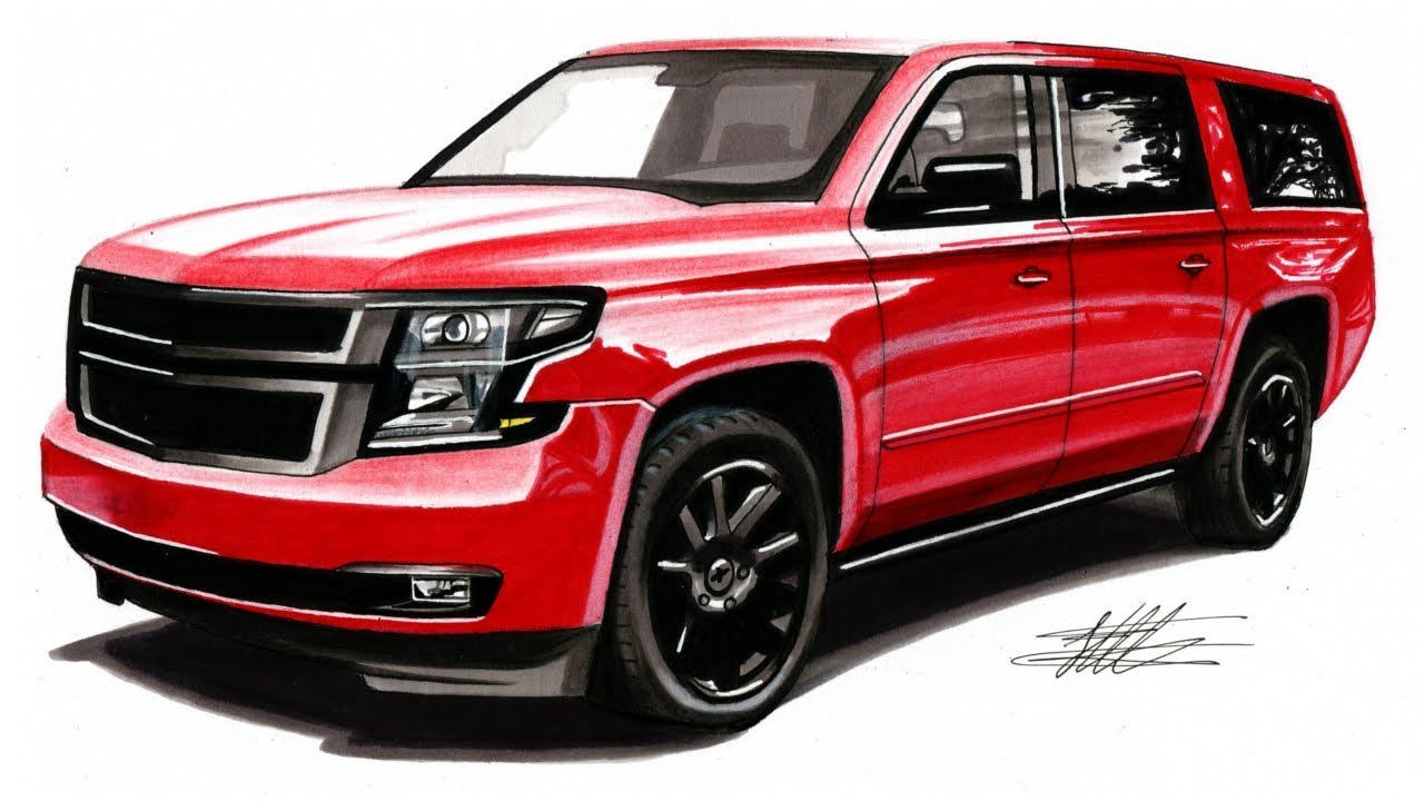 Realistic Car Drawing - 2015 Chevrolet Suburban SUV - Time Lapse