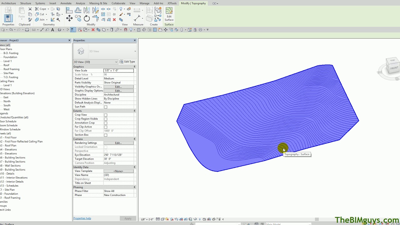 Revit  - topography - customizing and adding contour lines by color and line type