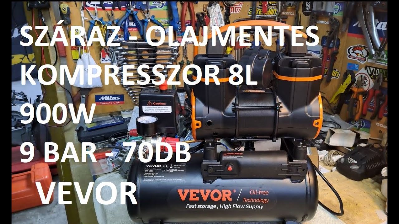 kompresszor kéthengeres 900W 8l olajmenetes (száraz) 9 bar VEVOR