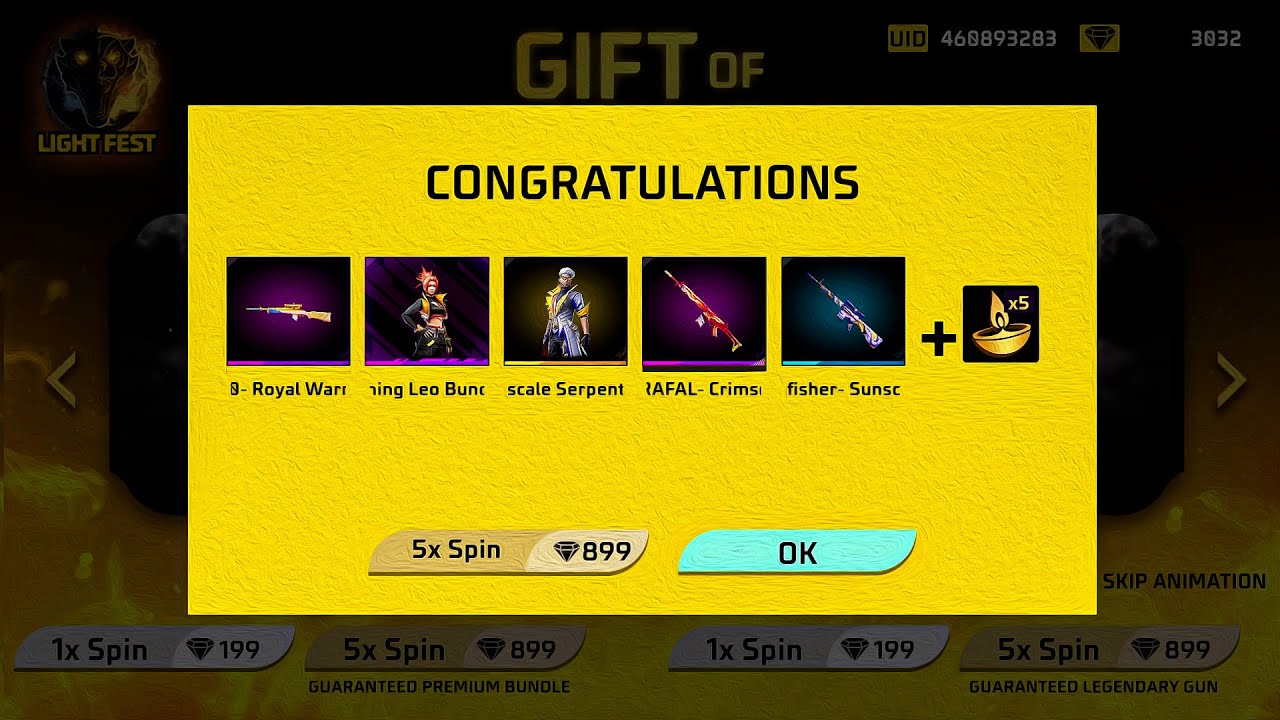 Free Fire Gift of Light Event Spin Today 🎁 RIP 4000 Diamonds 💎 Garena Free Fire