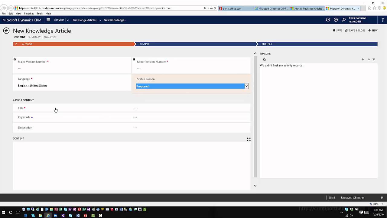 Dynamics CRM 2016 New Knowledge Base  Articles