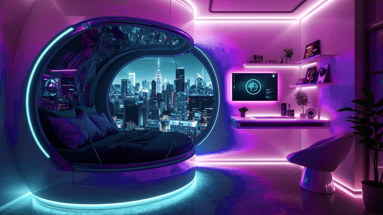 Futuristic Cozy Room Overlooking City Lights 🌃 Chill Lofi Hip Hop Beats for Study & Sleep