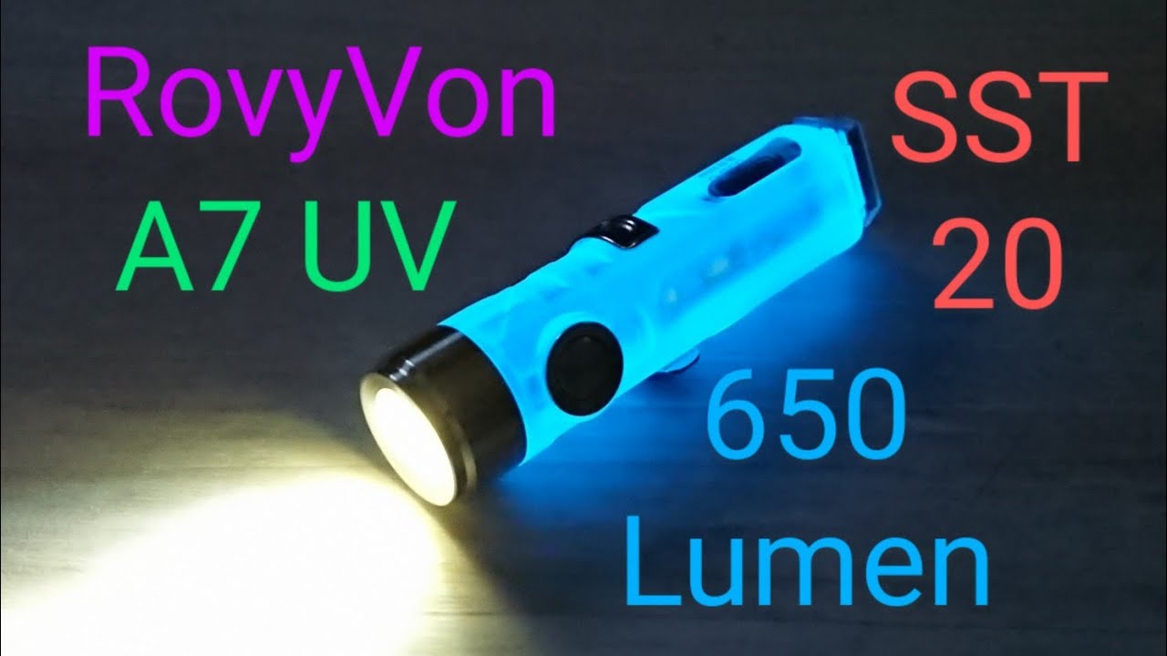 RovyVon Aurora A7 UV Led Taschenlampe Schlüsselbundlampe 650 Lumen SST20 Review Flashlight Beamshots