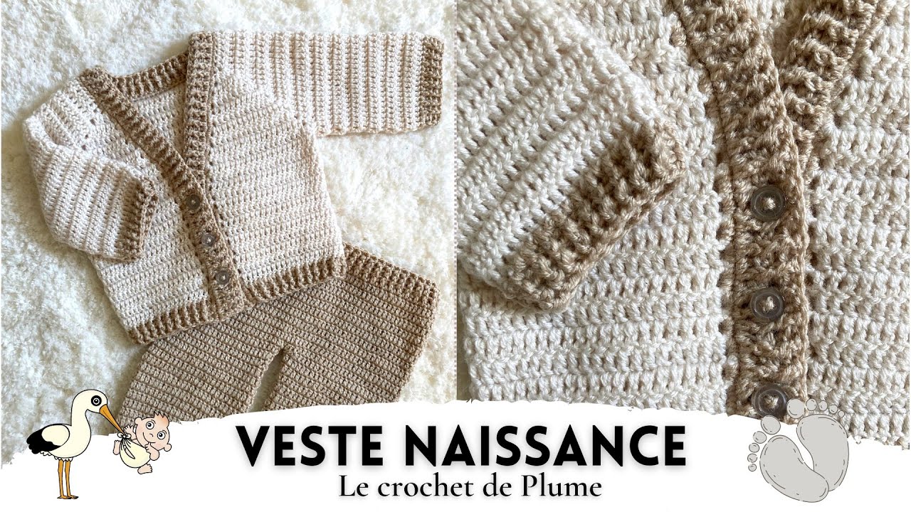 Comment faire une veste layette au crochet - Facile, Rapide, économique - Tuto pas à pas en français