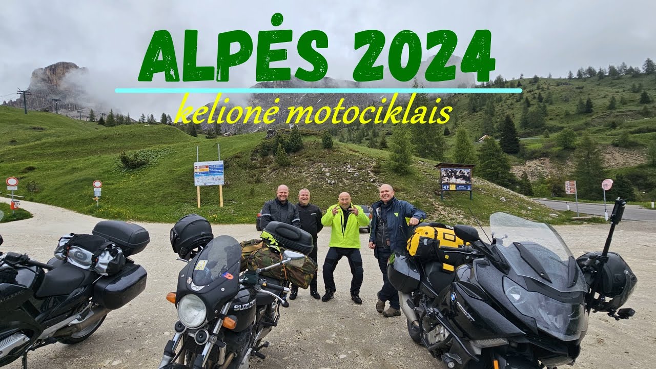 Alpės. Kelionė motociklais.  Austrija, Grosklokner, Italija, Dolomitinės alpės, Slovėnija. 4K