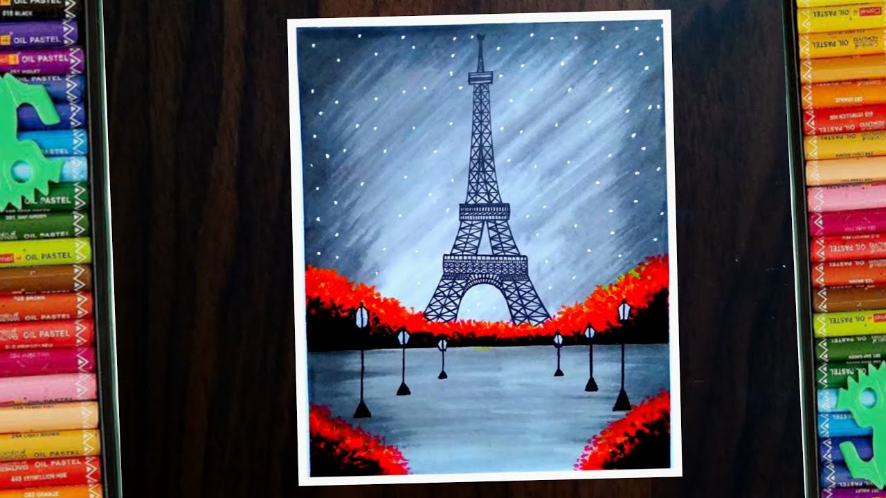 Creativity London paris, Eiffel Tower Drawing || for begginers || Oil pastel