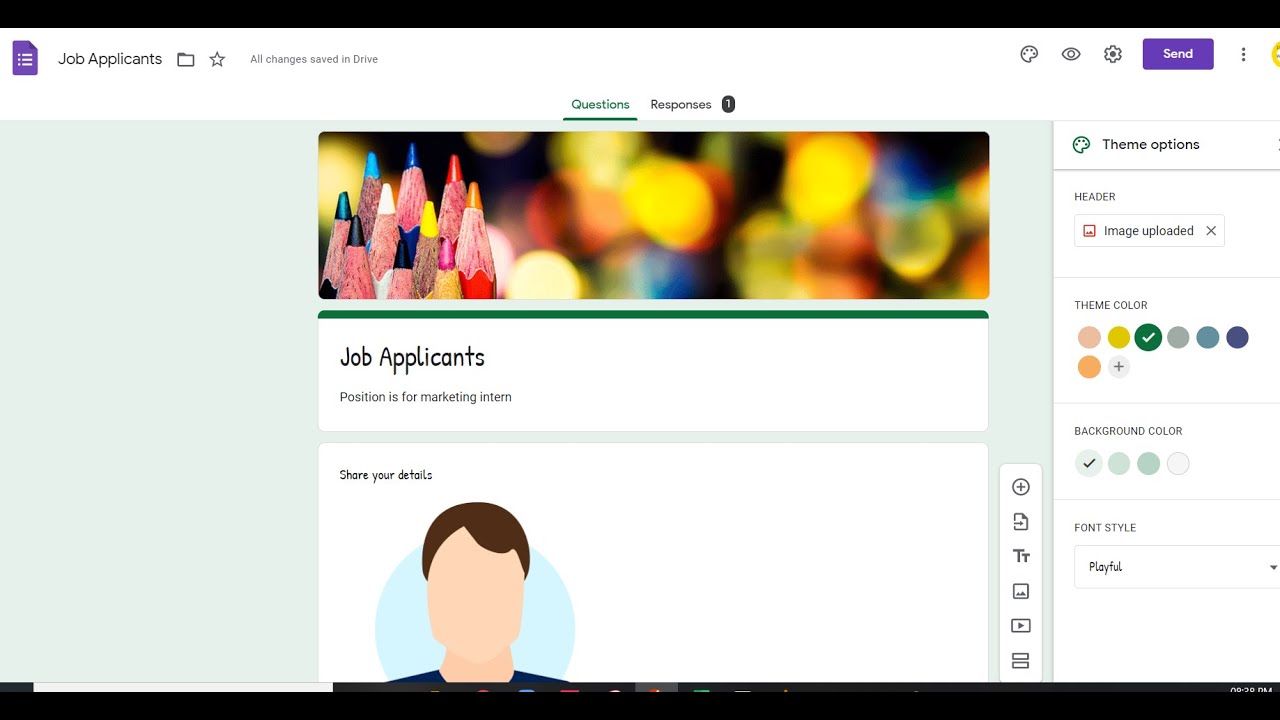 How to change background image, colour and font of google form?