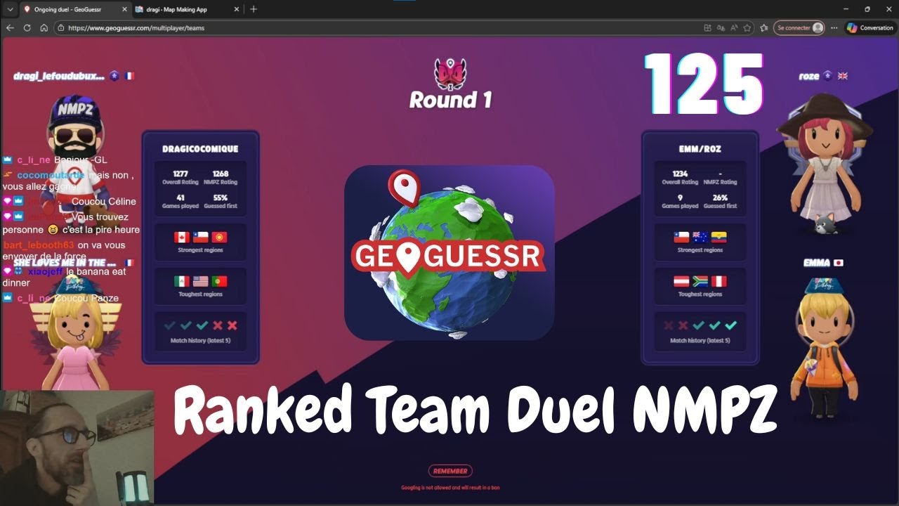 #125 | NMPZ RANKED TEAM DUELS AVEC COCORICO | GEOGUESSR VOD LIVE TWITCH FR