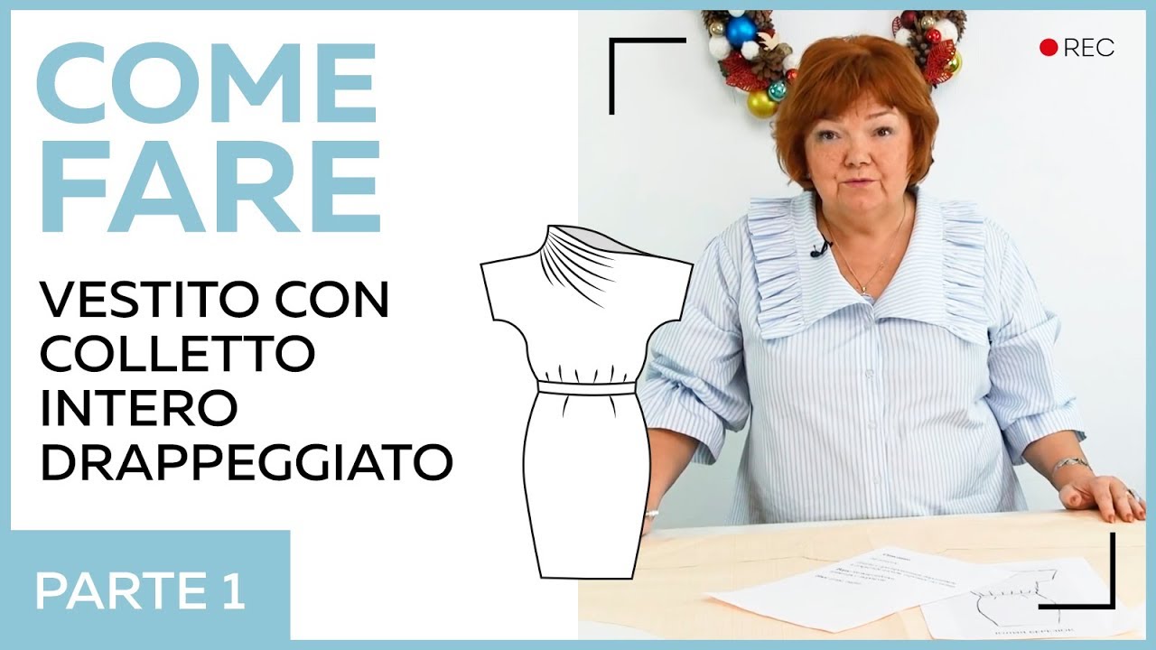 Vestito con colletto intero drappeggiato. Schizzo Iulia Bereziuc. Parte 1