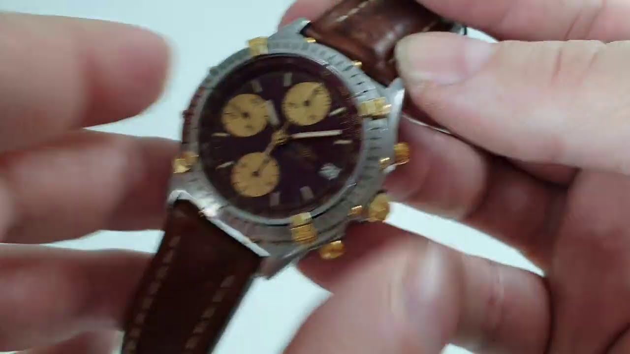 c1989 Breitling Chronomat men's vintage watch with Burgundy dial.  Model reference 81950.