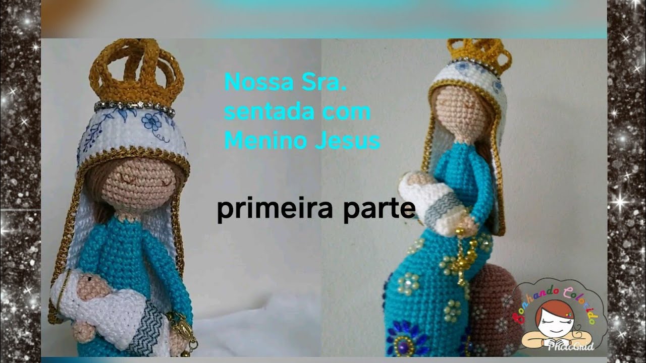 Nossa sra. Sentada com menino Jesus em Amigurumi