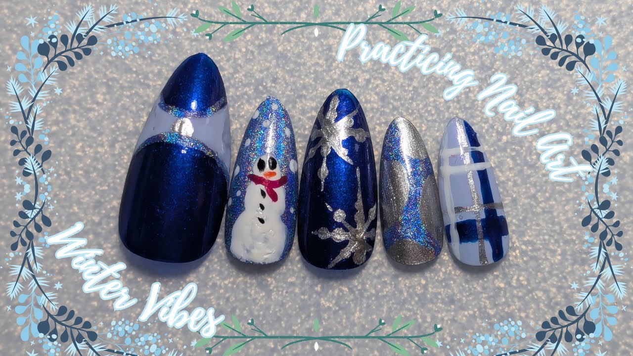 Practicing Nail Art | Winter Blue Silver Vibes | #nails #nailart