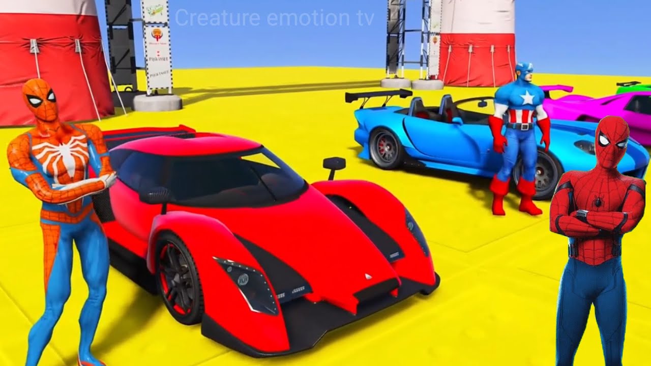 SPIDERMAN Vs HULK McQueen Friends CARS Mega SEA JUMP Challenge ! SUPERHERO Mack Truck Race - GTA V