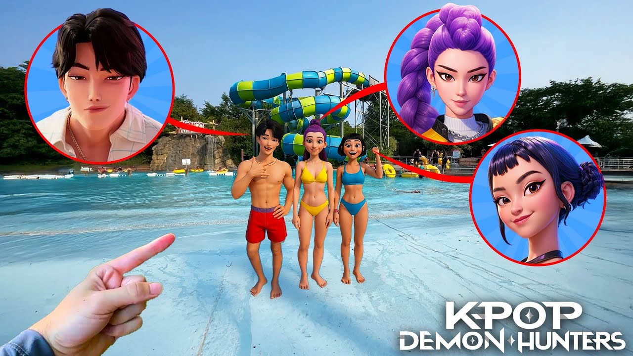 I CAUGHT KPOP DEMON HUNTERS AT A WATERPARK IN REAL LIFE!! (SAJA BOYS CAME)
