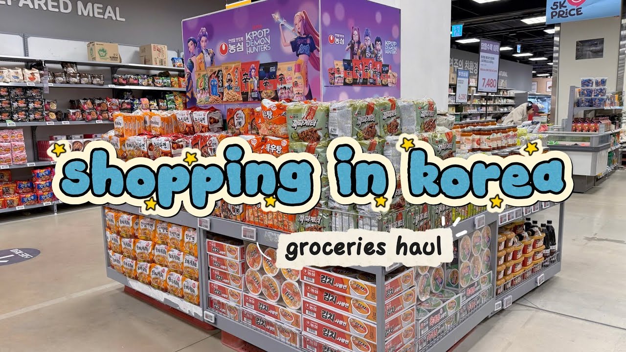 shopping in korea vlog 🇰🇷 supermarket food haul 🍊trying new food, cooking & unboxing