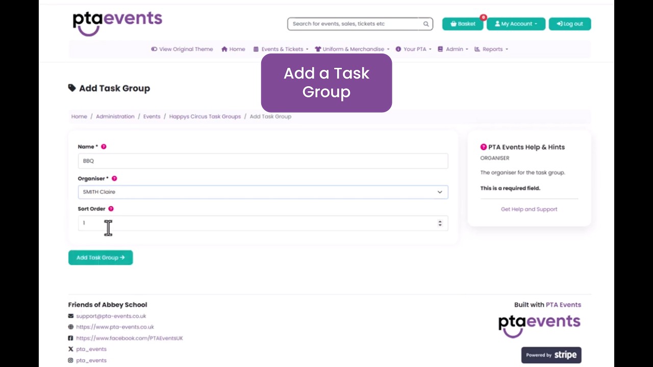 PTA Events Tutorials - How do I create task groups