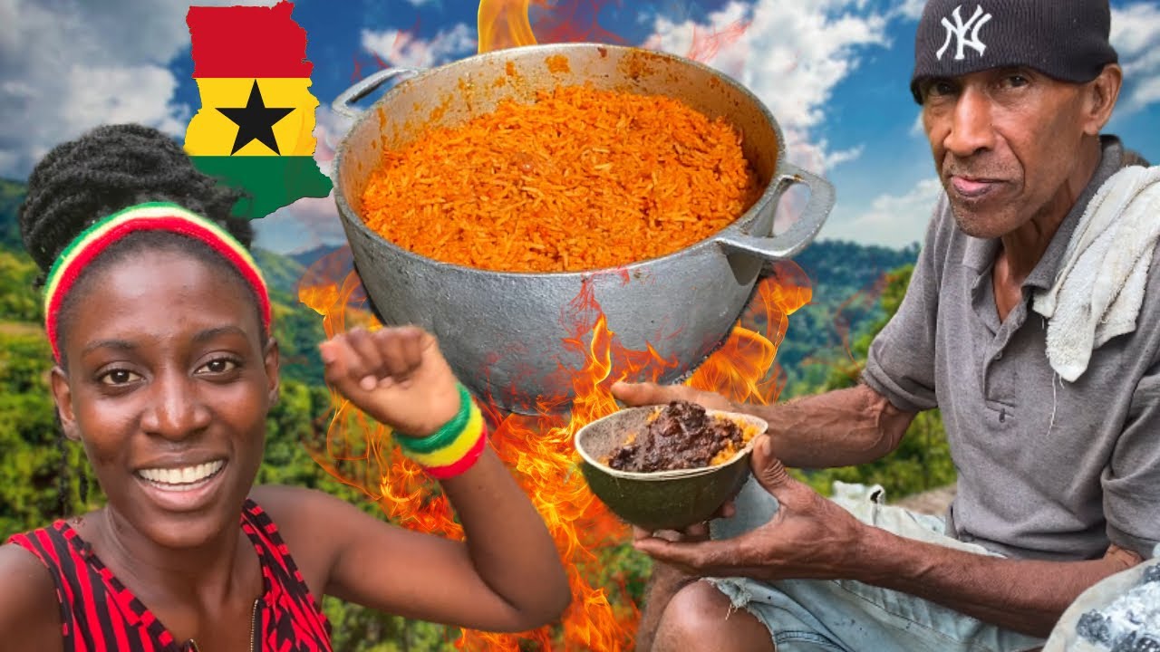 West African Jollof Rice Meets Jamaica, 🇬🇭🇯🇲 Cooking Stew Beef in the Mountains!