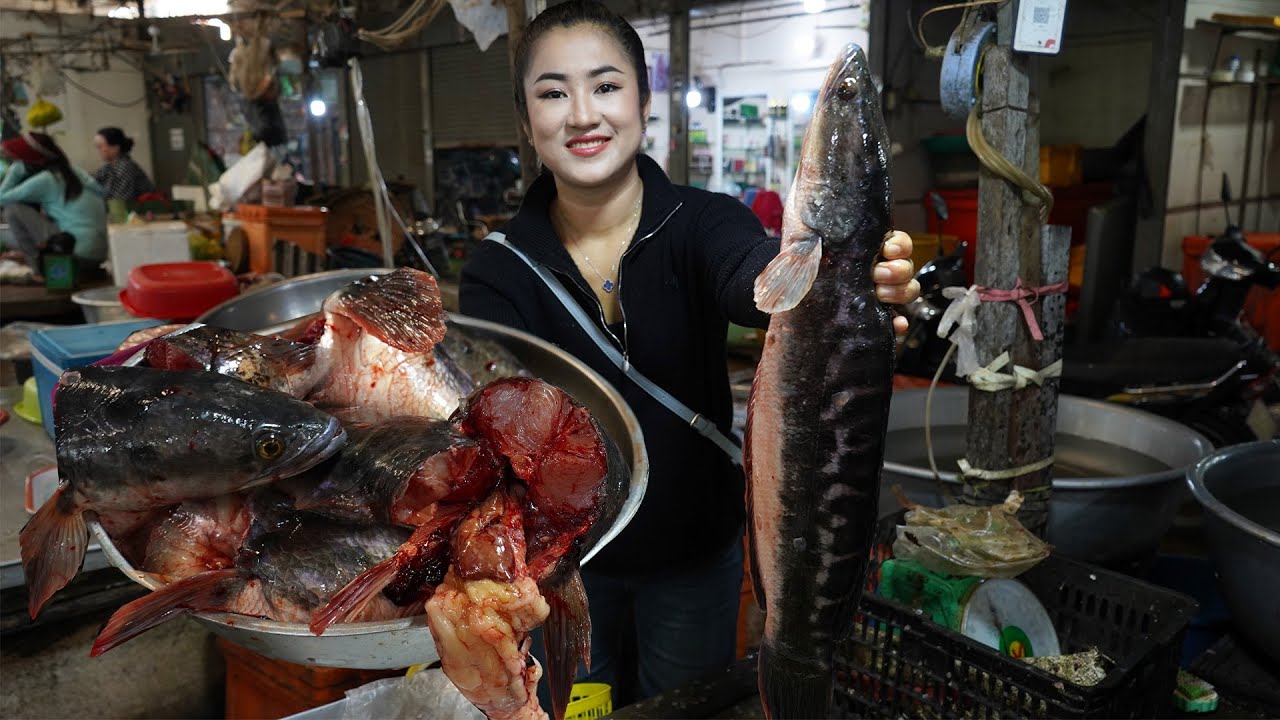 Market show: Yummy fish head and snake head fish cooking - 2 recipes with snake head fish