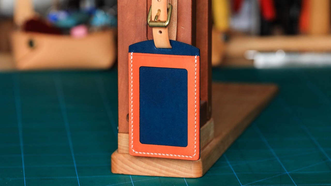 Making a leather luggage tag, which can be used as a card holder as well.