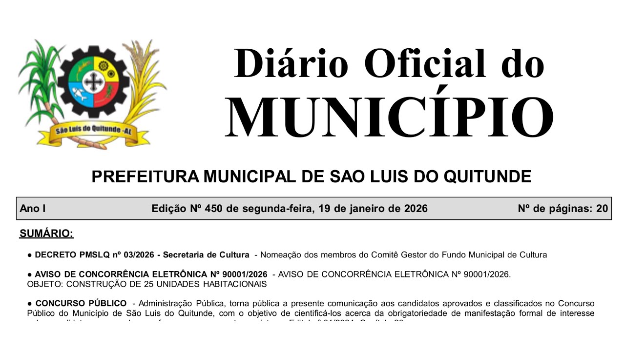 CONVOCAÇÕES CONCURSO SÃO LUÍS DO QUITUNDE-AL