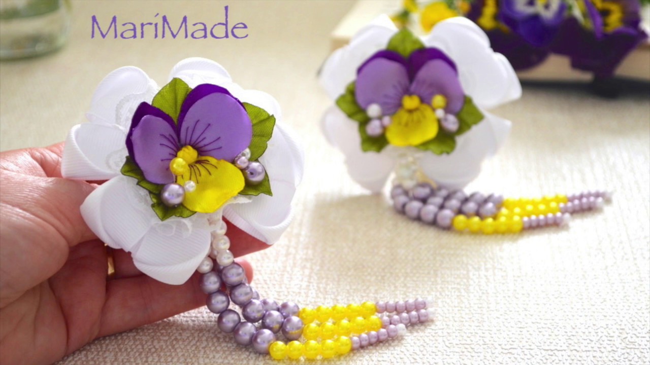 Анютины Глазки Резинки Для Волос Kанзаши МК Pansies Flowers Tutorial