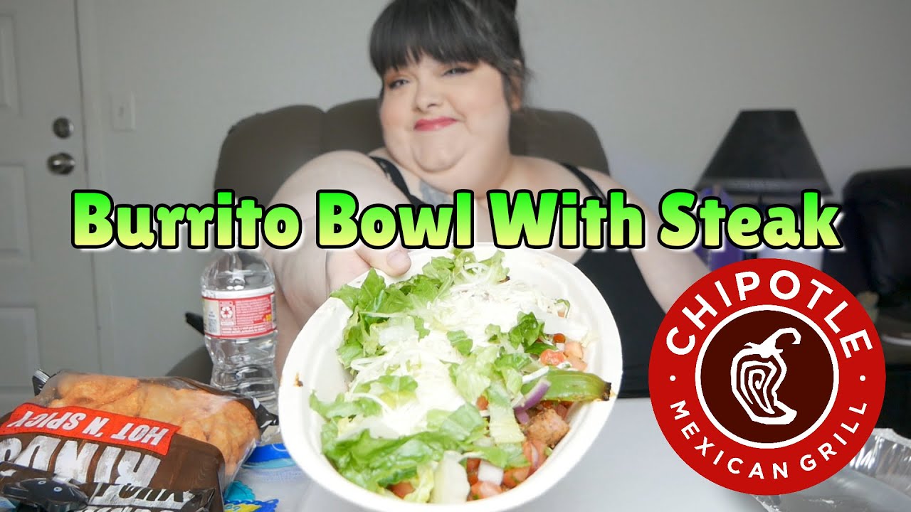 Chipotle Steak Burrito Bowl With Queso Blanco & Guacamole Mukbang