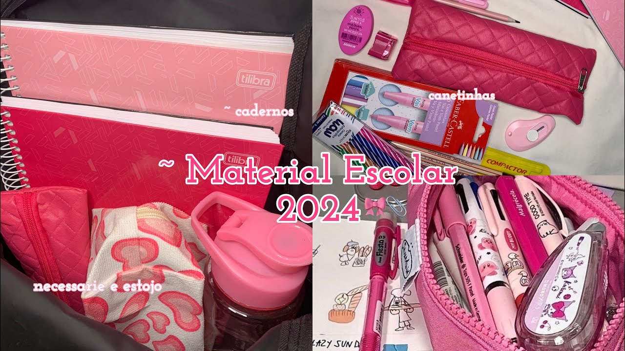 meu material escolar 2024 | todo rosa. 📎🎀