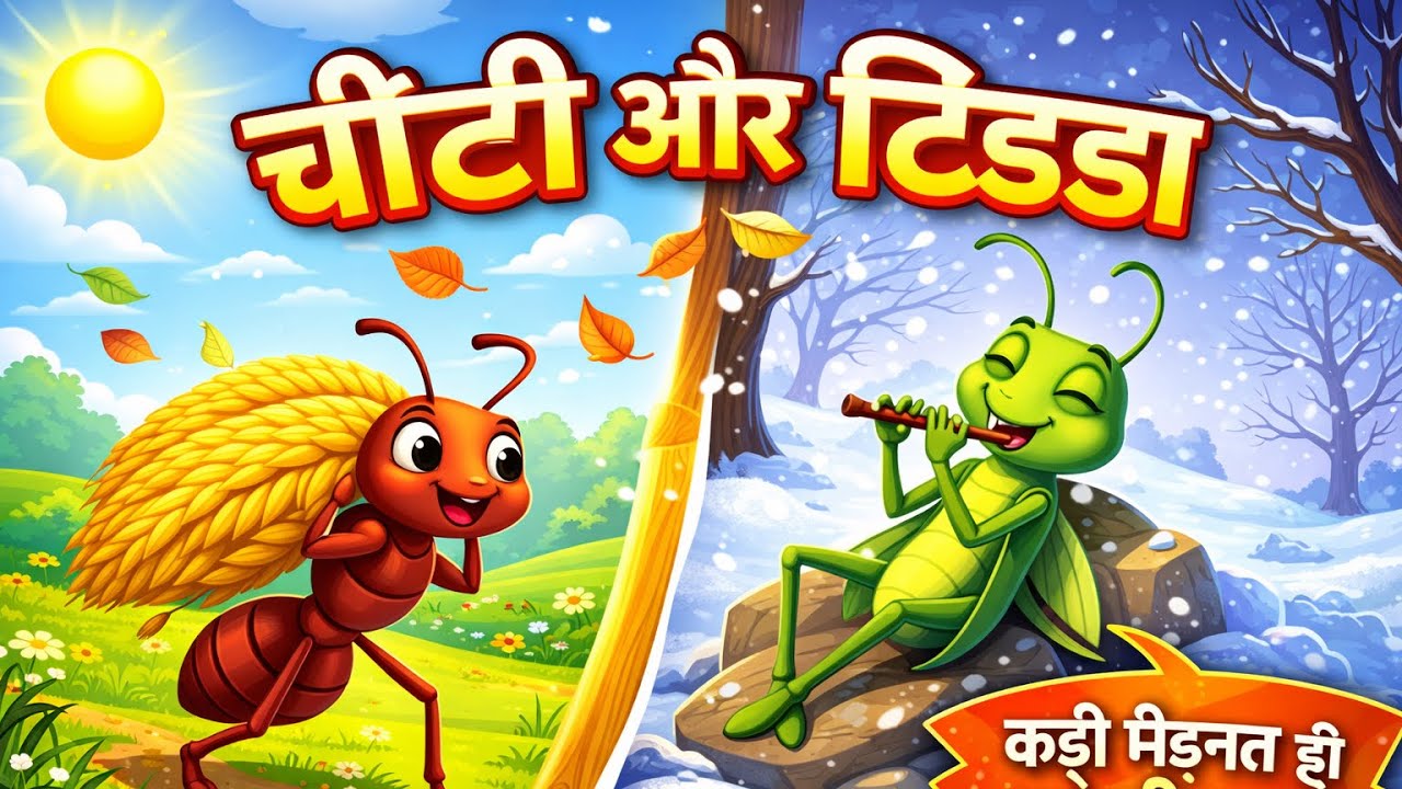 चींटी और टिड्डा 🐜🦗 | मेहनत बनाम आलस्य | Hindi Moral Story for Kids