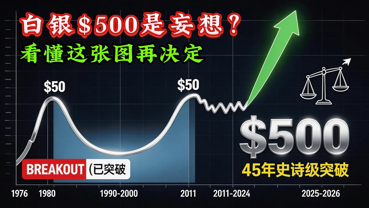白银500美元是妄想？这组45年的史诗级图表，正揭示一个被忽视的真相！#白银 #贵金属 #技术分析 #白银暴涨 #杯柄形态 #金融真相 #实物白银 #美联储 #投资逻辑 #财富重估