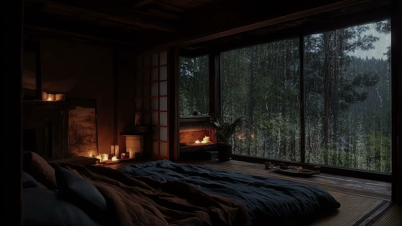 Cozy Warm Bedroom with Rain Outside | Rain ASMR, White Noise for Sleep, Relax & Study