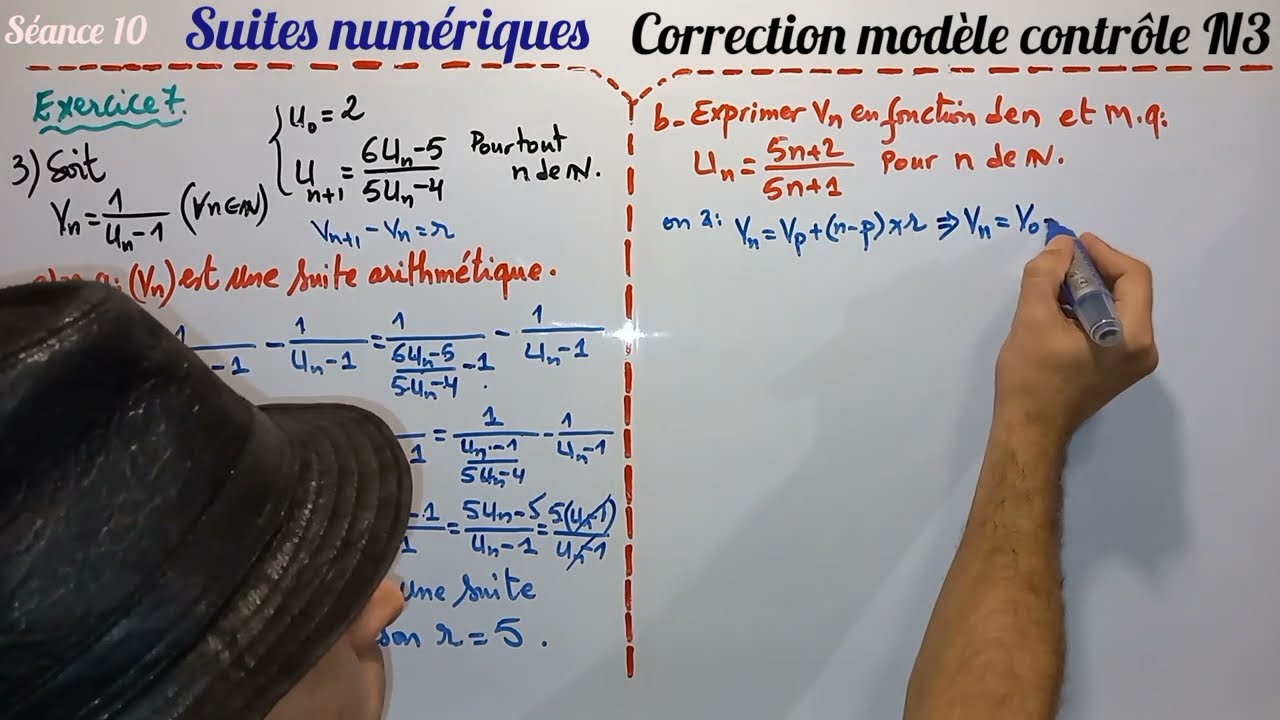 les suites numériques. 1 bac sciences. séance 10. exercice 7 (correction modèle contrôle N3)