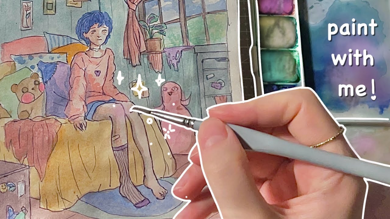 real-time watercolor painting process 🍰‧₊˚ ⋅