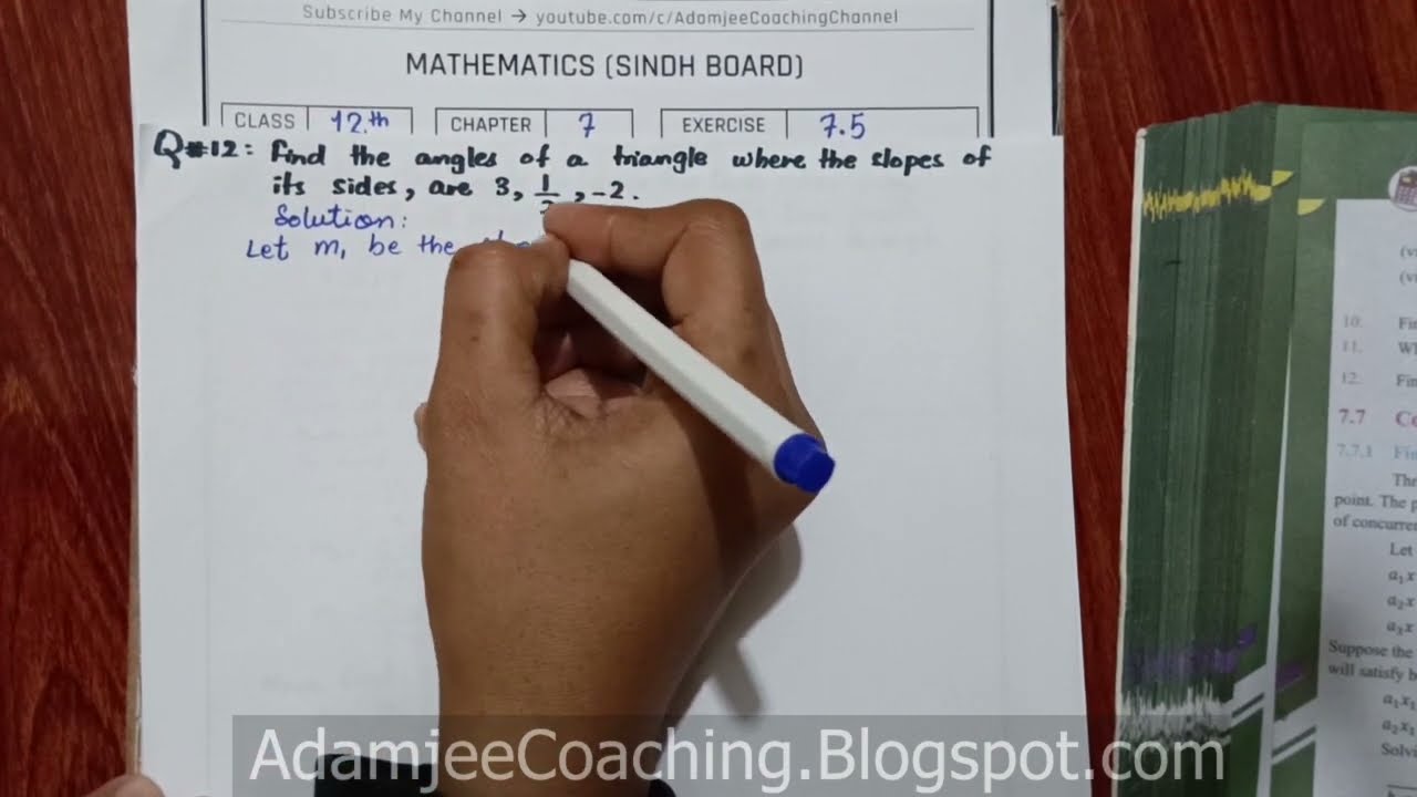 NEW Math 12th EXERCISE 7.5 Q.12 | PLANE ANALYTIC GEOMETRY : STRAIGHT LINE | #anglebetweenlines