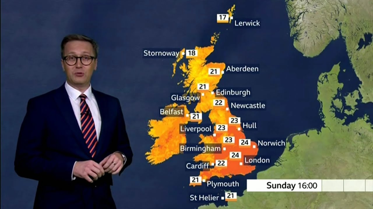 BBC Weather : Plenty of sunshine around lots of people watching the match outdoors
