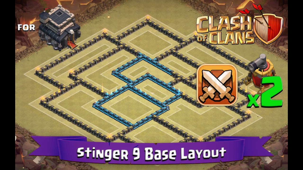 Clash Of Clans: TH9 | BEST Clan War Base Layout (2 x Air Sweepers) - Stinger 9