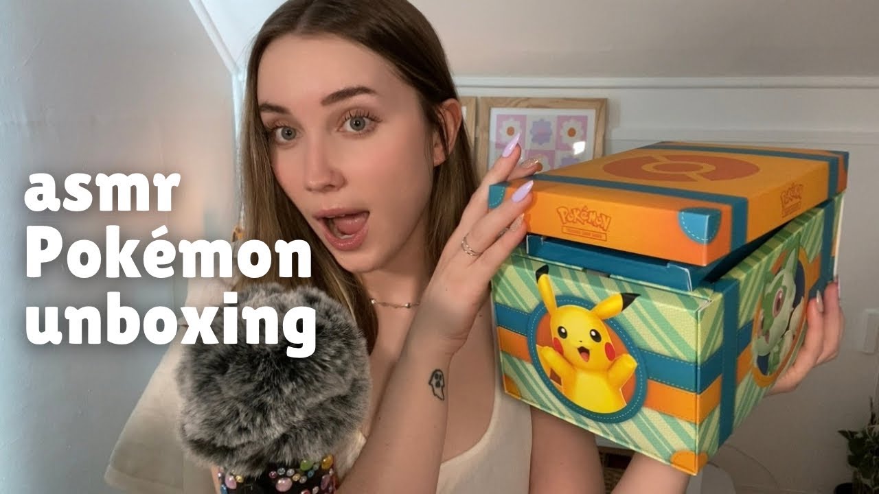 ASMR Pokemon pack opening Paldea Adventure Chest (close whispers, tapping, crinkles)
