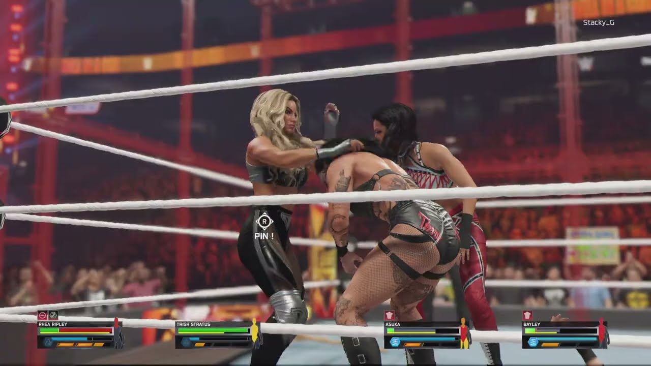 Trish Stratus, Rhea Ripley, Asuka & Bayley in A Hell In The Cell #WWE2K25