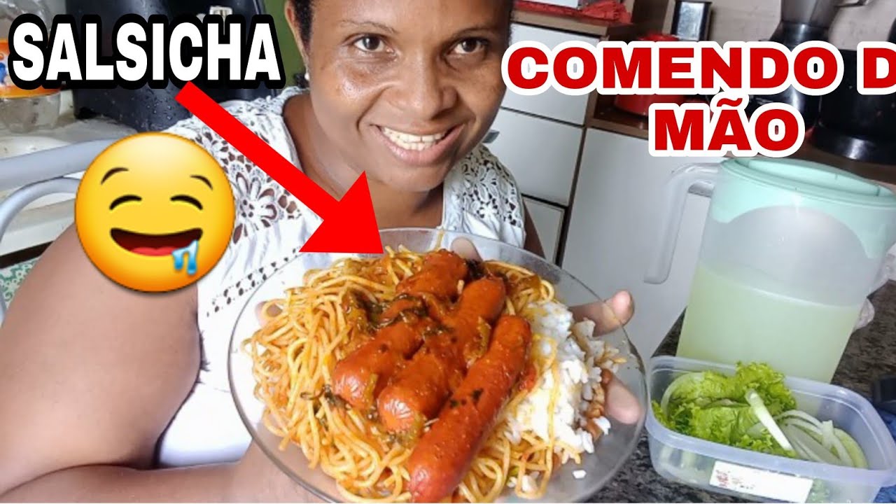 COMENDO DE MÃO| SALSICHA AO MOLHO,ARROZ,MACARRÃO,    SALADA FEIJÃO,FARINHA,PIMENTA MUKBANG+HISTÓRIA