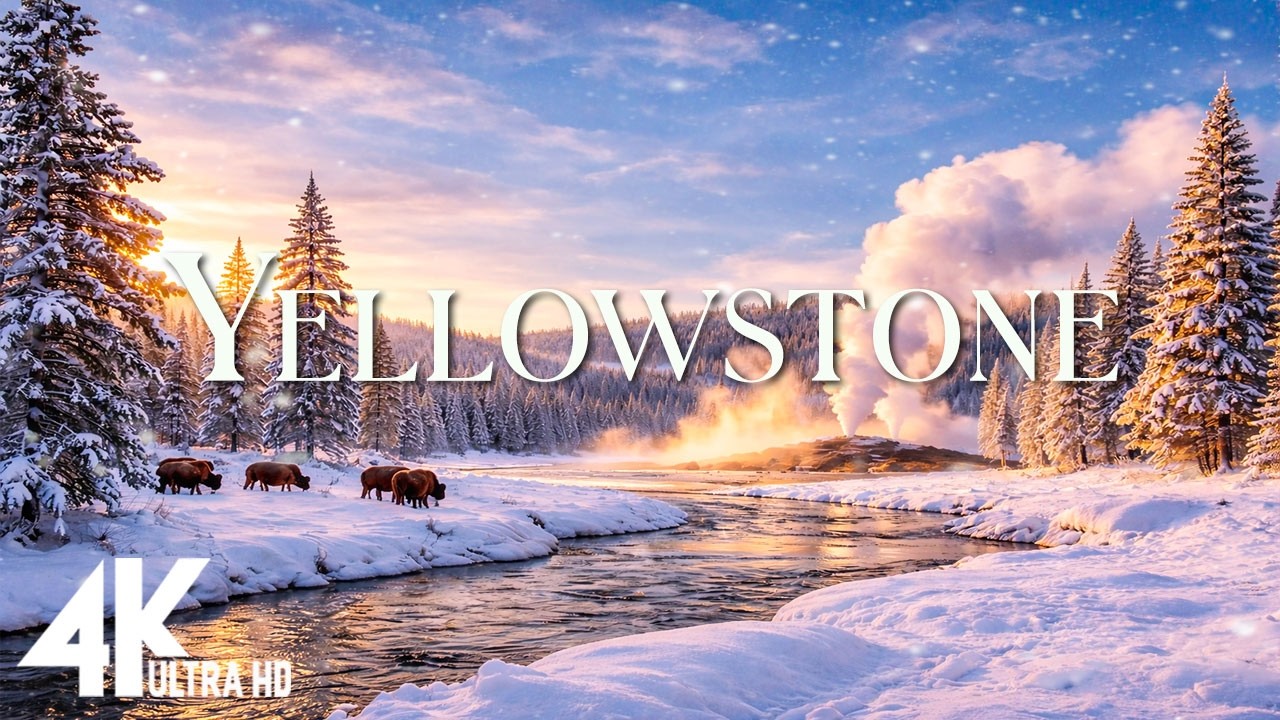 Yellowstone in Winter 4K Ultra HD – Stunning Landscapes | Scenic Relaxation with Calm Music