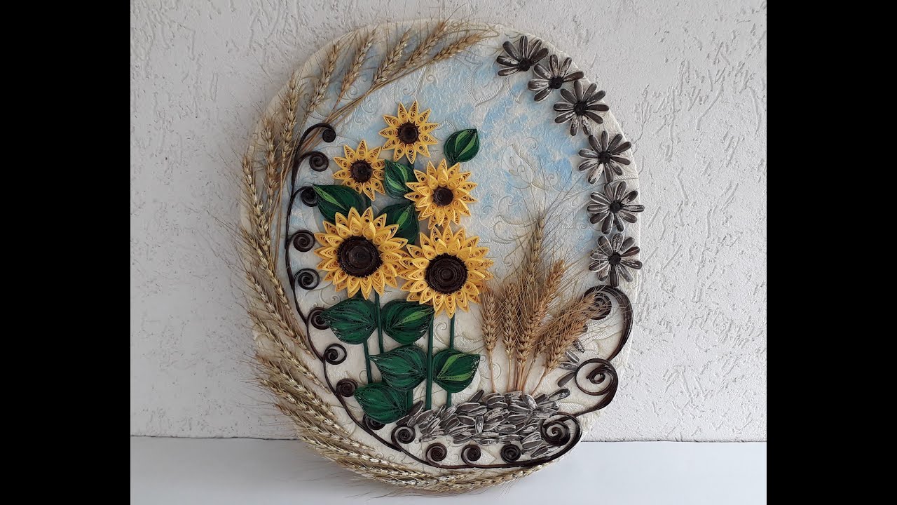 Tablou cu floarea soarelui si spice - Painting with sunflower and ears