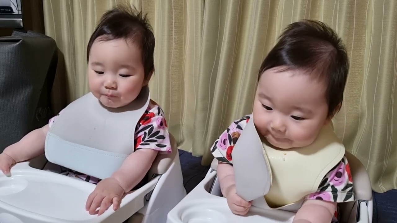 生後9ヶ月の双子がひたすら離乳食を食べます（離乳食後期）