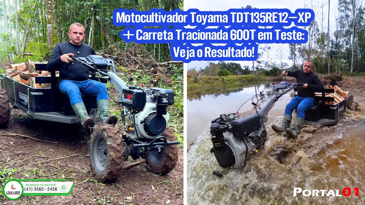 Motocultivador @Toyama do Brasil  TDT135RE12-XP + Carreta Tracionada 600T em Teste: Veja o Resultado!