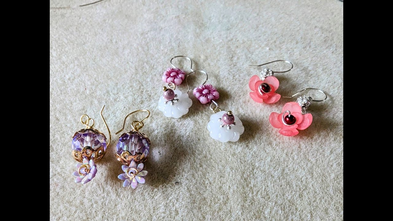 Drop earrings using center hole flowers 3 ways.