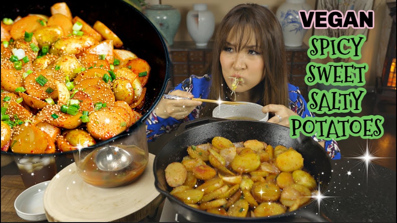 😎 STORYTIME MUKBANG • FRIED POTATOES • Vegan Recipe  (giving birth part 1)