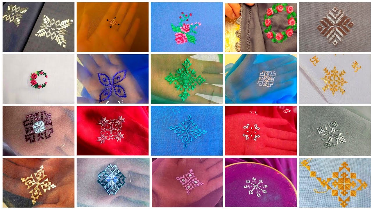 تازه‌ترین و واضح ترین گلهای خامکی چادر fresh designs of Khamak embroidery flowers for scarf