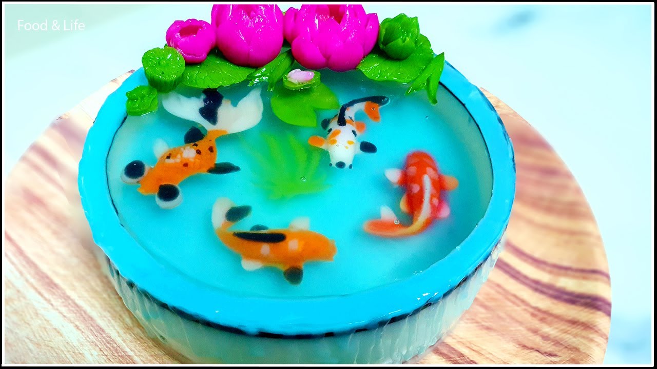 Làm Bánh Sinh Nhật Rau Câu Hồ Cá Koi Hoa Sen - Rau Câu Giòn Truyền Thống - Food & Life