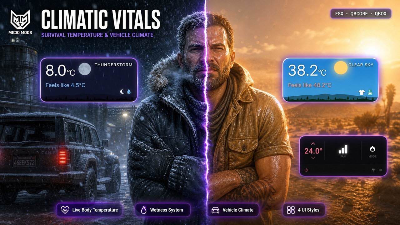 FiveM Script | Climatic Vitals: Advanced Survival Temperature & Vehicle A/C | [MICIO MODS] |